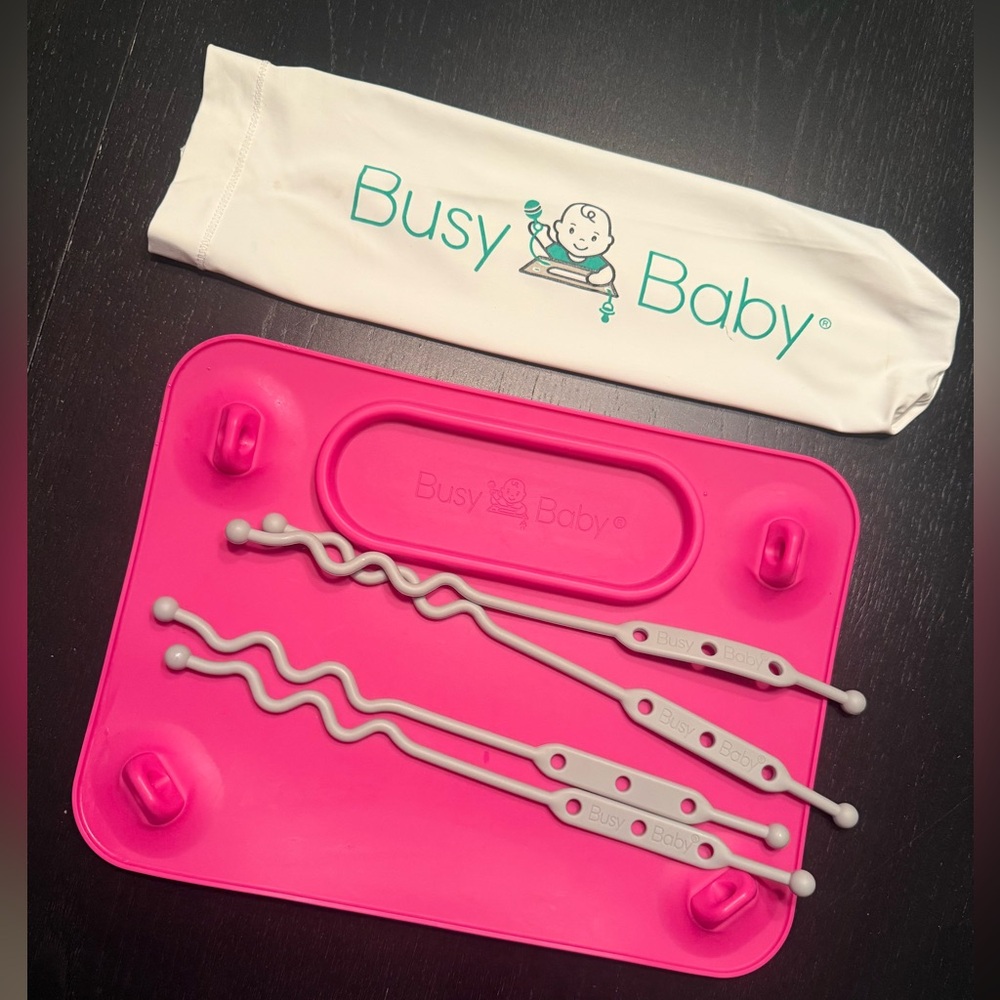 Busy Baby Pink Silicone Placemat with Gray Tethers